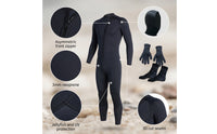 3mm One-Piece Wetsuit with Hood Thermal Full-Body Wetsuit Cold-Water Long Sleeve Snug for Snorkeling