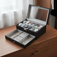 2-Tier Watch and Jewelry Box Debris-Resistant-Resistant 2-Tier Jewelry Organizer Men's Valet Box Secure Metal Clasp for Women