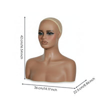 Manikin Head with Shoulders Smooth Finish Mannequin Head Bald Cap-Covered