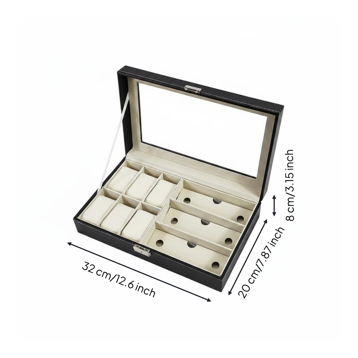 Watch Display Case 9-Compartment Watch Display Box Dust Resistant