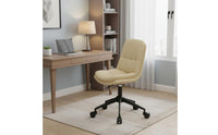 Padded Cushion Upholstered Swivel Vanity Chair Ergonomic Support Upholstered Bedroom Vanity Stool Nordic Design Armless Rolling Computer Chair for Women, Students