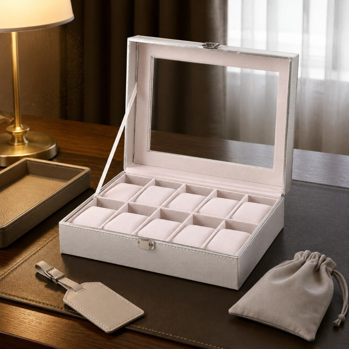 Watch Display Case Divided Compartments Hard Shell Watch Box Padded