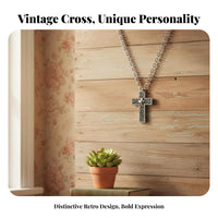 Intricate Pattern Vintage Cross Charm Engraved Engraving S Vintage Charm Necklace Meaningful Gift for Young Adults, Women, Home Decor