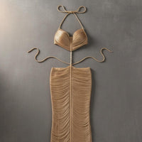 Pearl Embellishment Cutout Dress Cutout Halter Maxi Dress for Evening Affair