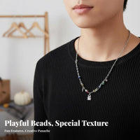Specter Pendant Mixeddesign Chain Halloween Themed Short Beaded Necklace
