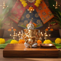 Gold Elephant God Idol Long-Lasting Resin Craftsmanship Elephant God Statue Ganpati Idol Intricate Features House Decoration