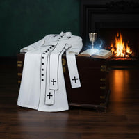 Cross Print Priest Robe Includes Matching Belt Long Sleeve Priest Cassock Contrast Trim Medieval Cleric Uniform for Stage Performance