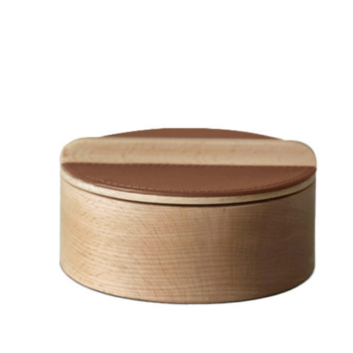 Solid Wood Storage Box Compact Size Round Wood Storage Box Rustic Design