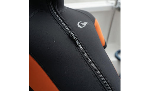 5 Mm Hooded Wetsuit Stretch Short Sleeve Wetsuit Stitched Seams Water Sports Gear Orange Panels for Diving, Surfing, Snorkeling