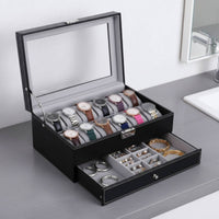2-Tier Watch and Jewelry Box Debris-Resistant-Resistant 2-Tier Jewelry Organizer Men's Valet Box Secure Metal Clasp for Women