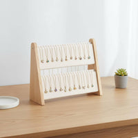 Double-Tier Jewelry Stand Sturdy Wood Frame Wooden Necklace Rack Desktop Jewelry Organizer Space Saving Earring Display Rack