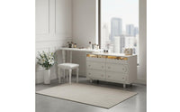 Vintage French Design Extendable Dressing Table Large Storage Capacity Retractable Makeup Table with Chest Multi-Functional Solid Wood Vanity Desk 3 Color Adjustable LED Light for Small Spaces