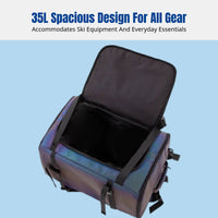 Professional Outdoor Ski Backpack, Waterproof 35L, Iridescent Reflective, Double Compartment Gear Bag