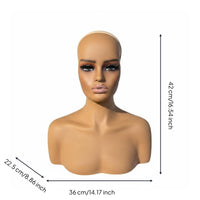 PVC Mannequin Head Life Size Hairpiece Display Head Smooth Skin Tone Female Mannequin Bust for Beauty Salon