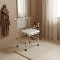 Shower Chair with Armrests Rust-Resistant Aluminum Foldable Washroom Chair Double Armrest Support Wall Mounted Folding Bathing Stool