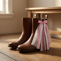 Decorative Boot Ornament Pearl Bead Strands Ribbon Boot Ornament Layered
