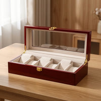 Lacquered Watch Storage Box with Glass Lid Glossy Watch Box with Glass Lid Luxury Padded for Collectors, Dresser, Bedside Table, Office Shelf