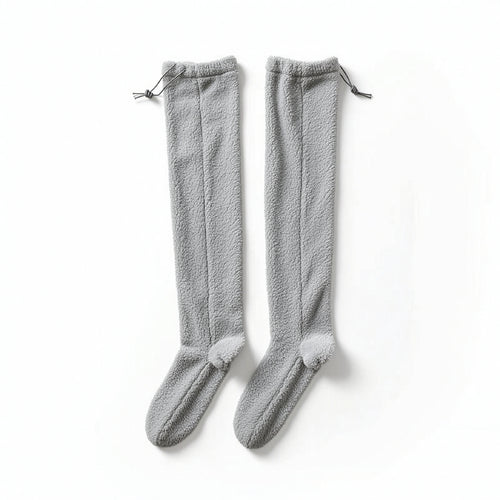 Soft Sleep Socks Fuzzy Socks with Drawstring Fleece Leg Warmers Adjustable for Lounging