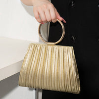 Pleated Evening Bag Compact Interior Circular Handle Clutch for Banquet