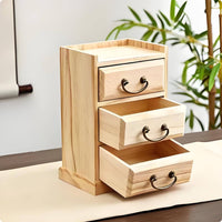 3 Drawer Desk Organizer Metal Pull Handles Wood Desktop Storage Cabinet Top Tray Wooden Storage Box