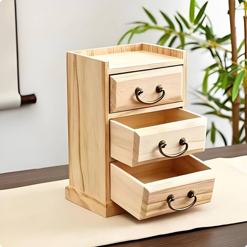 3 Drawer Desk Organizer Metal Pull Handles Wood Desktop Storage Cabinet Top Tray Wooden Storage Box