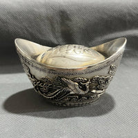 Traditional Wealth Symbol Ornament Antique-Style Metal Ingot Ornament Embossed Tabletop Decor for Collectors
