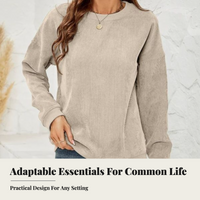 Corduroy Top, Round Neck, Long Sleeve Pullover, Winter