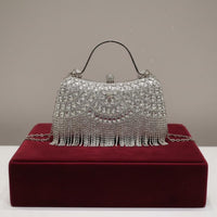 Rhinestone Fringe Clutch Wrist Strap Crystal Tassel Evening Bag Glamorous