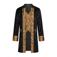 Court Coat with Brocade Panels Notched Collar Medieval Pirate Jacket Knee-Length