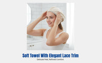 Super Absorbent Quick Dry Hair Towel, Elegant Thick Turban, Coral Fleece, Lace Trim, Soft Head Wrap, Sand, Fast Drying, Home