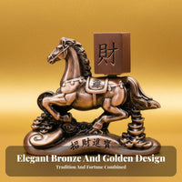 Symbol of Success Chinese Astrological Horse Figurine Intricate Details Running Horse with Gold Ingot Polished Finish for Business Owners
