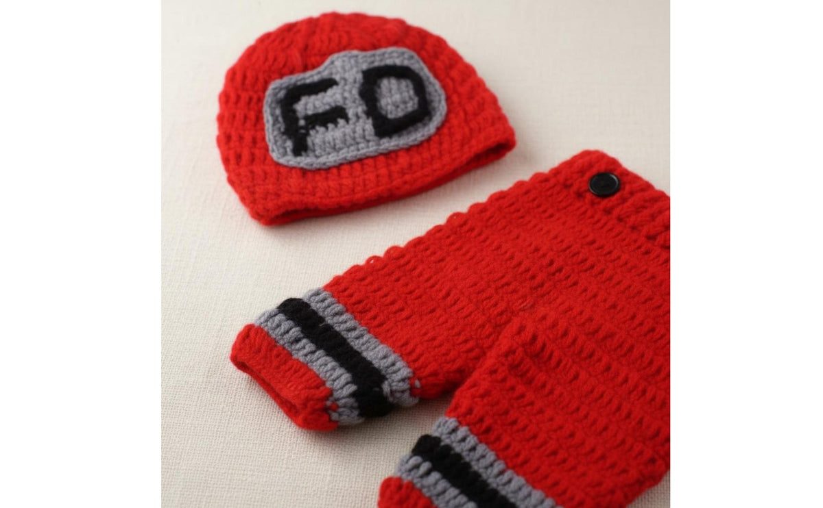 Newborn Firefighter Photo Prop Set Soft Yarn Crochet Firefighter Costume Adorable Design Infant Fireman Uniform Set for Newborns, Milestone Photos