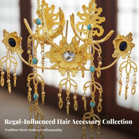 Chinese Regal Avian Hair Crown Dangling Tassels Traditional Chinese Attire Hair Accessory Tang Period Design Hairpiece Gilded