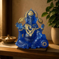Seated Ganesha Figurine Indian Craftsmanship Resin Ganesha Statue Handmade