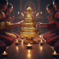 Tibetan Buddhist Mandala Plate Sturdy and Long-Lasting Mandala Offering Set Tiered Ceremonial Offering Tray Portable