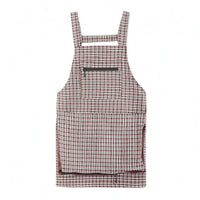 Plaid Bib Apron Woven Pocket Apron Side Slit Openings