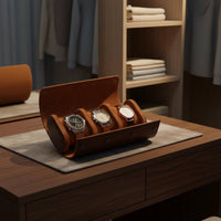 3 Pieces Watch Roll PU Leather Cylindrical Watch Box Portable