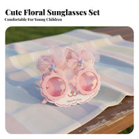 Protection Kids Sunglasses and Hair Clips Set Candy Colors Toddler Flower Sunglasses Set Cute Design for Beach Trips, Daily Wear, Parties