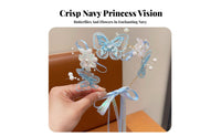 Girls Navy Princess Tiara Headband, Crystal Ribbon, Delicate Flower Fairy Design