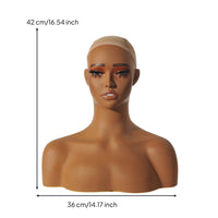 Mannequin Head with Shoulders Smooth Jewelry Display Bust Waxy Hairpiece Display Head for Jewelers
