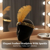 Rhinestone Accent Ostrich Feather Hairband Stretchy Feather Headband Elastic Band for Adults, Women, Dance Performance, Parties, Festivals