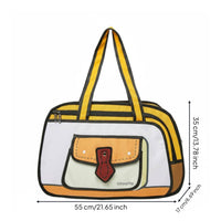 Large Capacity 2D Cartoon Illusion Bag Water Textile Flat Design Handbag Laptop Compartment for Women, Students