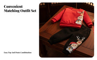 Boys Girls Cartoon Pullover Set, Autumn Long Sleeve, Reindeer Santa Theme, Holiday Style