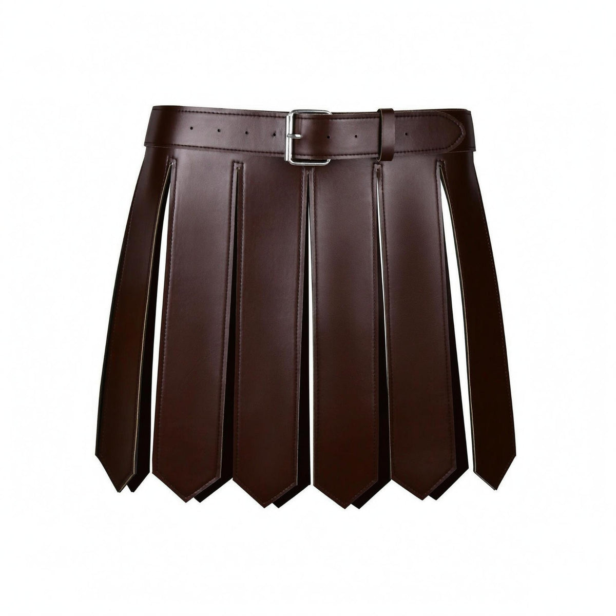 PU Leather Gladiator Kilt Stitched Edging Faux Leather Armor Skirt Metal Buckle