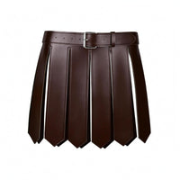 PU Leather Gladiator Kilt Stitched Edging Faux Leather Armor Skirt Metal Buckle