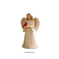 Angel Figurine with Bird Tabletop Ornament Neutral for Mantel, Bookshelf
