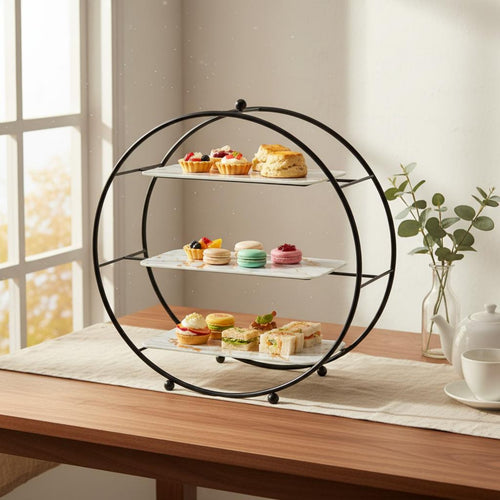 3-Tier Cake Stand Sturdy Iron Frame 3 Tier Cake Stand Space-Saving Dessert Tiered Tray for Party