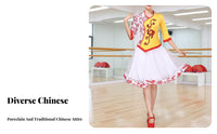 Porcelain Pattern Dancewear Set, Square Dance Costume, Classical Style, Princess Sleeve, Flowing Skirt