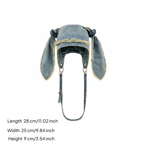 Washed Jean Rabbit Ear-Like Cap Cute Fashion Accessory Crossbody Strap for Women
