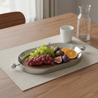 Decorative Serving Tray Stainless Steel Mirror Tray Leather Base Household Storage for Dining Table, Vanity